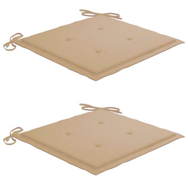 Klappstühle mit beigen Kissen, 2 Stück, Massivholz Teakholz