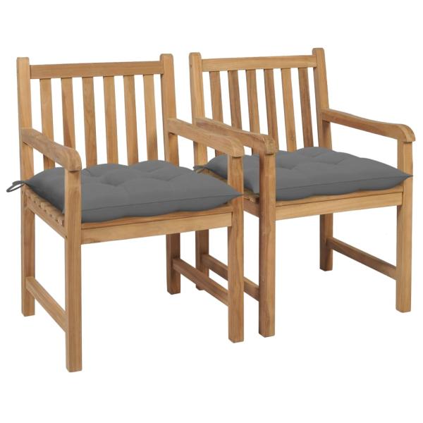 ARDEBO.de - Gartenstühle 2 Stk. mit Grauen Kissen Massivholz Teak