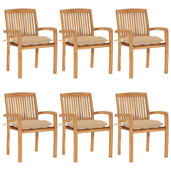 ARDEBO.de - Stapelbare Gartenst?hle mit Kissen 6 Stk. Massivholz Teak