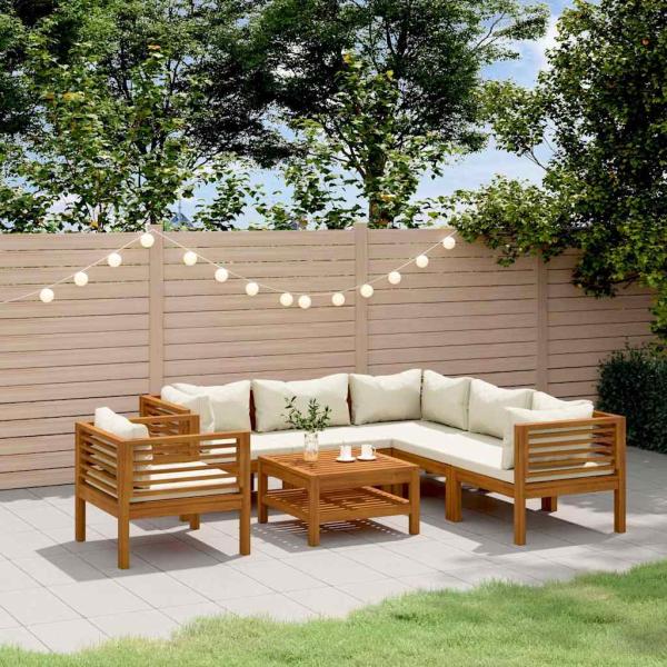 ARDEBO.de - 7-tlg. Garten-Lounge-Set mit Creme Kissen Massivholz Akazie