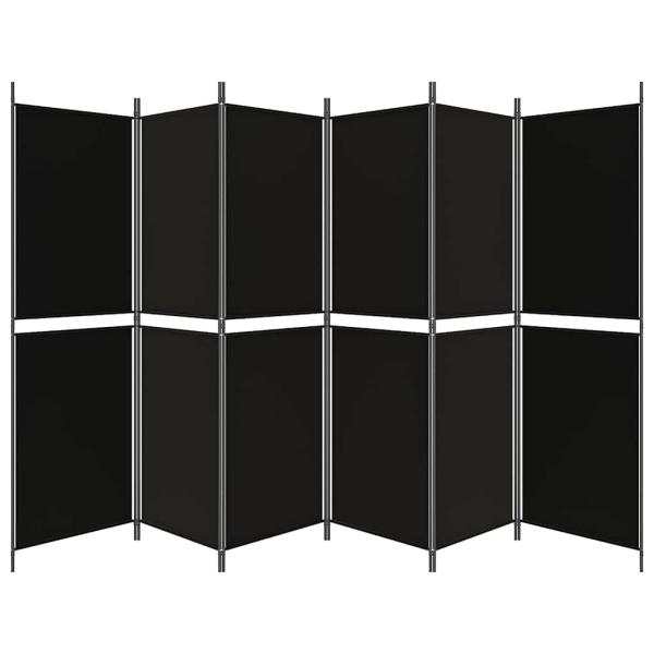 6-tlg. Paravent Schwarz 300x180 cm Stoff