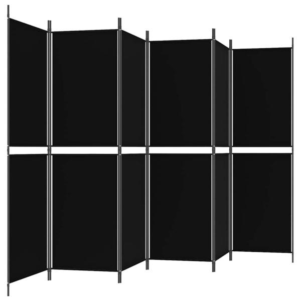 6-tlg. Paravent Schwarz 300x180 cm Stoff