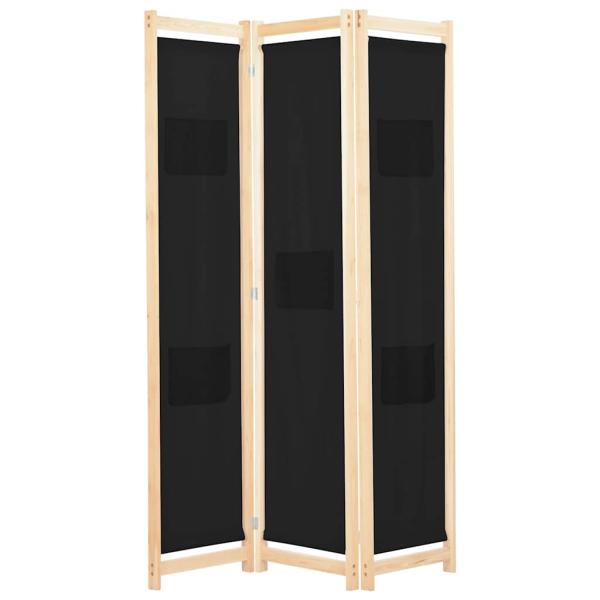 ARDEBO.de - 3-teiliger Raumteiler Schwarz 120 x 170 x 4 cm Stoff