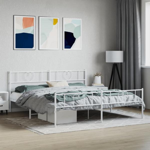ARDEBO.de - Bettgestell mit Kopf- und Fußteil Metall Weiß 180x200 cm