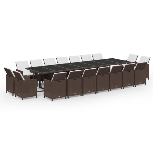 19-tlg. Garten-Essgruppe mit Kissen Poly Rattan Braun