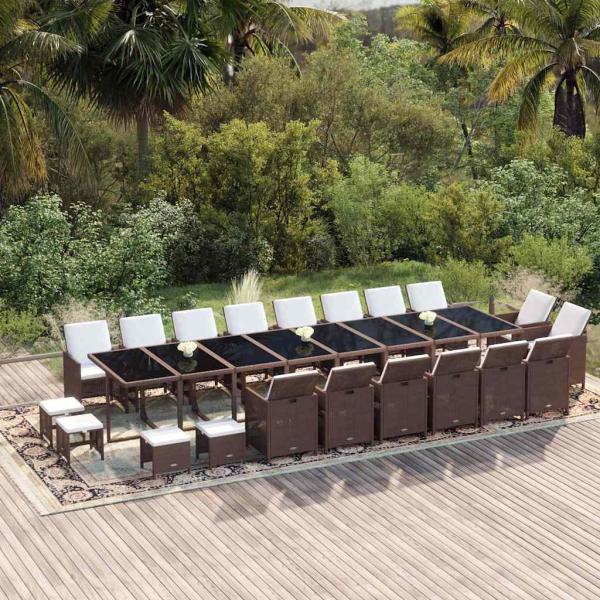 ARDEBO.de - 21-tlg. Garten-Essgruppe mit Kissen Poly Rattan Braun