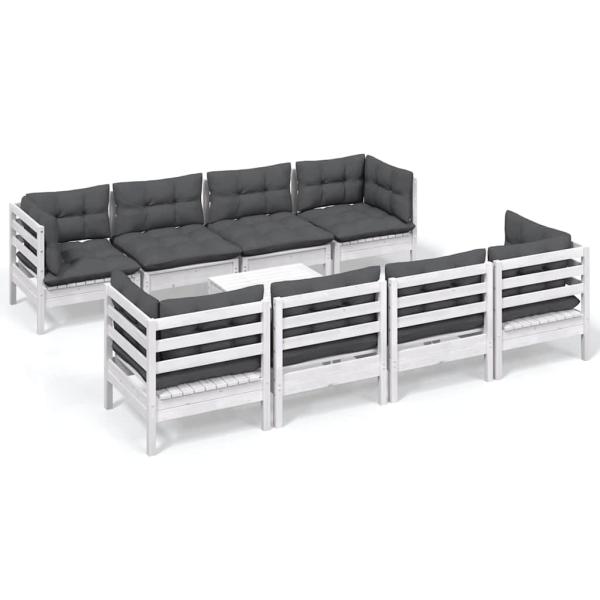 9-tlg. Garten-Lounge-Set mit Kissen Kiefer Massivholz