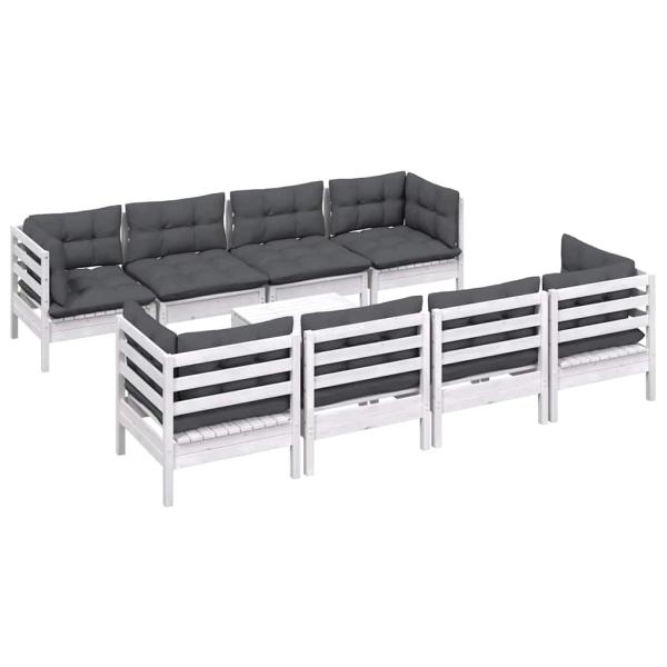 9-tlg. Garten-Lounge-Set mit Kissen Kiefer Massivholz