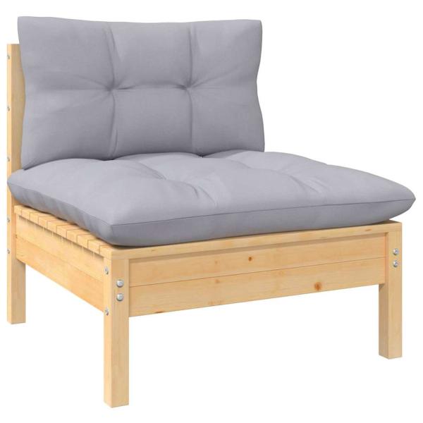 7-tlg. Garten-Lounge-Set mit Grauen Kissen Kiefernholz