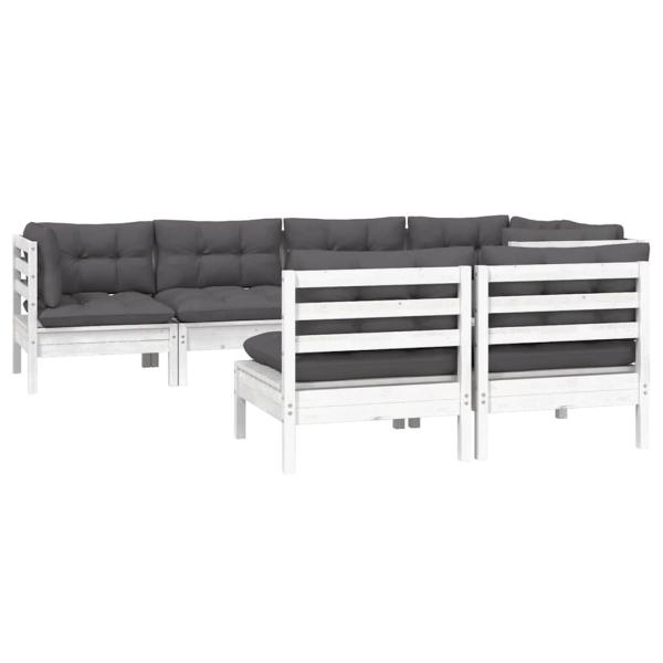 7-tlg. Garten-Lounge-Set mit Kissen Weiß Kiefer Massivholz
