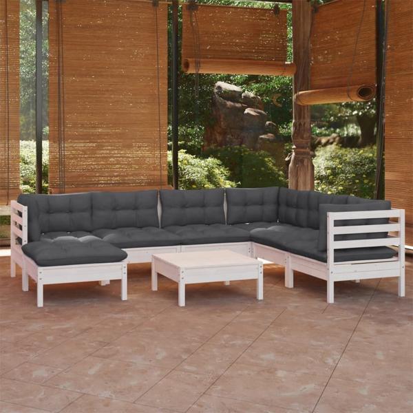 ARDEBO.de - 8-tlg. Garten-Lounge-Set mit Kissen Weiß Kiefer Massivholz