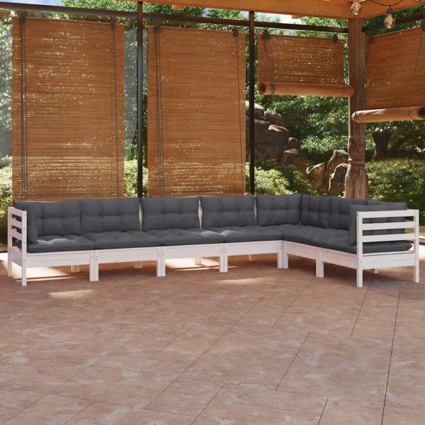 ARDEBO.de - 7-tlg. Garten-Lounge-Set mit Kissen Weiß Kiefer Massivholz