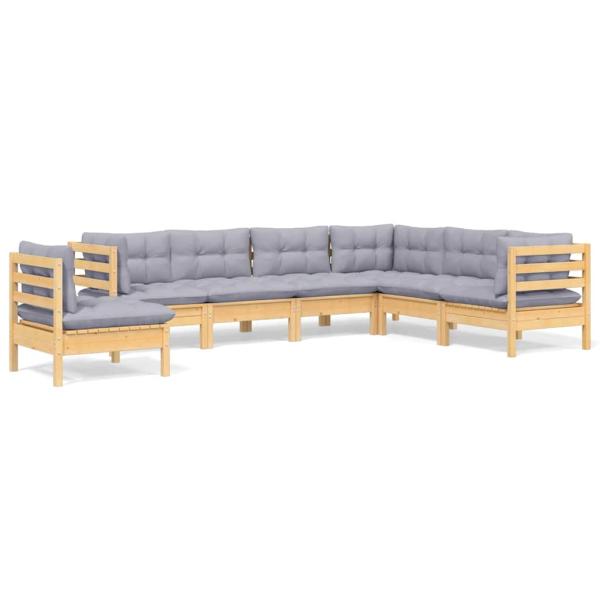 7-tlg. Garten-Lounge-Set mit Grauen Kissen Kiefer Massivholz