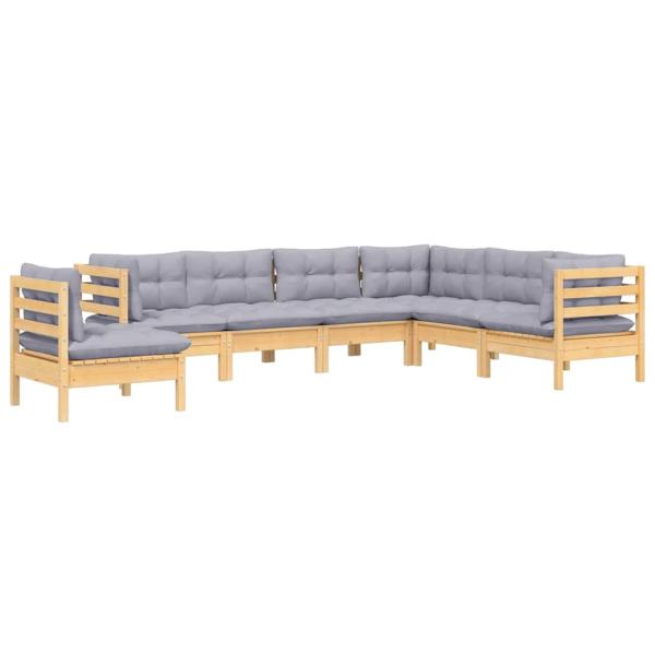7-tlg. Garten-Lounge-Set mit Grauen Kissen Kiefer Massivholz