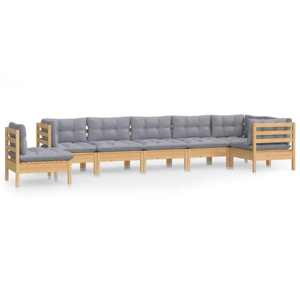 8-tlg. Garten-Lounge-Set mit Grauen Kissen Kiefer Massivholz