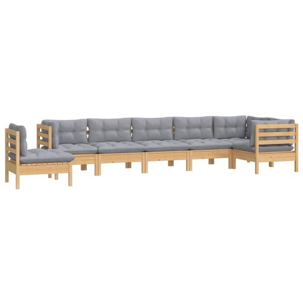 8-tlg. Garten-Lounge-Set mit Grauen Kissen Kiefer Massivholz