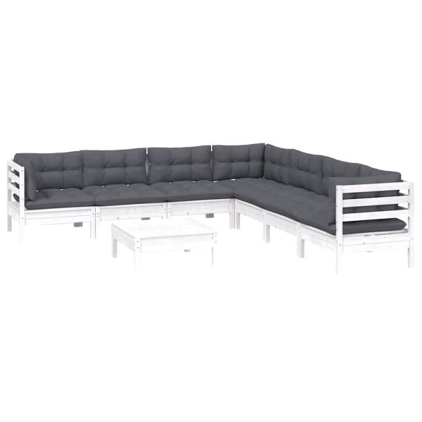 8-tlg. Garten-Lounge-Set mit Kissen Weiß Kiefer Massivholz