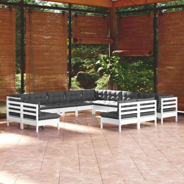 ARDEBO.de - 13-tlg. Garten-Lounge-Set mit Kissen Weiß Massivholz Kiefer