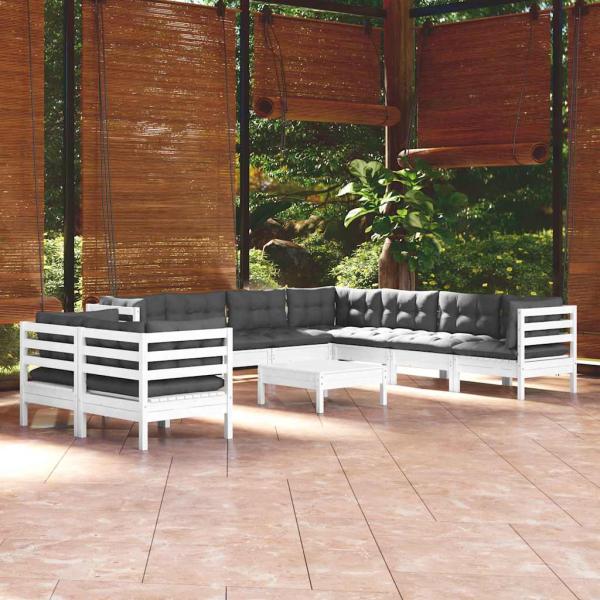 ARDEBO.de - 10-tlg. Garten-Lounge-Set mit Kissen Weiß Massivholz Kiefer