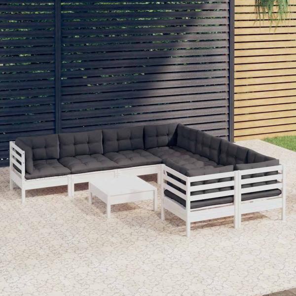 ARDEBO.de - 9-tlg. Garten-Lounge-Set mit Kissen Weiß Kiefernholz