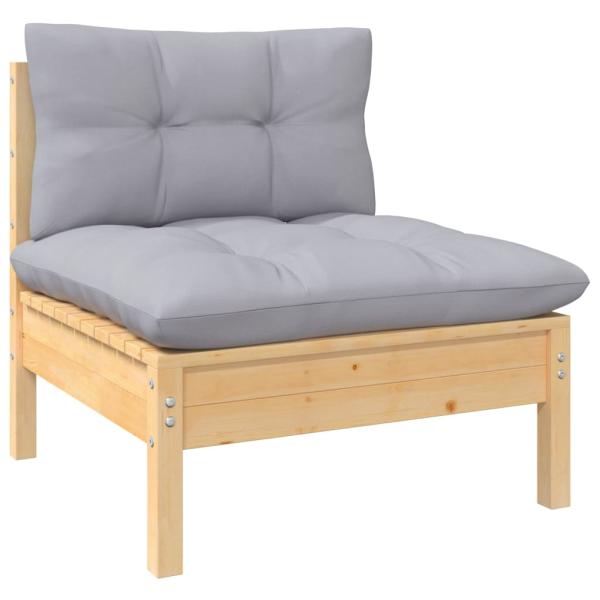 10-tlg. Garten-Lounge-Set mit Grauen Kissen Kiefernholz