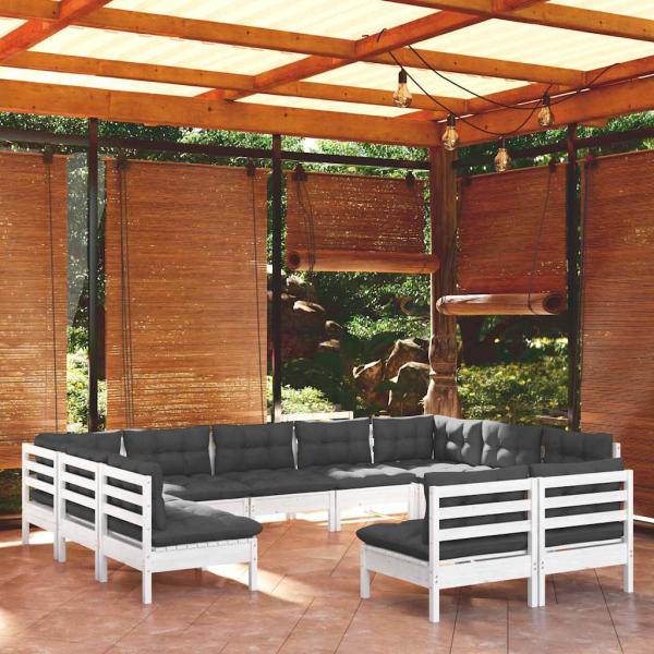 ARDEBO.de - 11-tlg. Garten-Lounge-Set mit Kissen Weiß Kiefer Massivholz