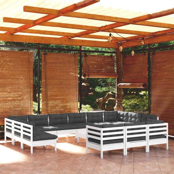 ARDEBO.de - 14-tlg. Garten-Lounge-Set mit Kissen Weiß Kiefernholz