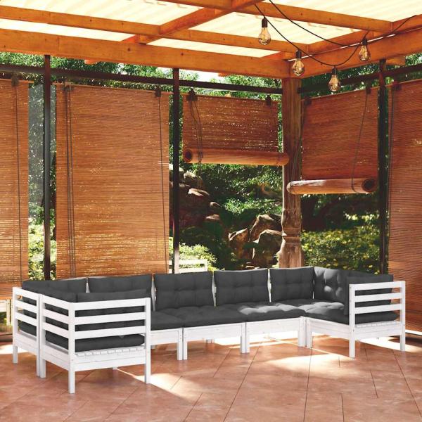 ARDEBO.de - 7-tlg. Garten-Lounge-Set mit Kissen Weiß Kiefernholz