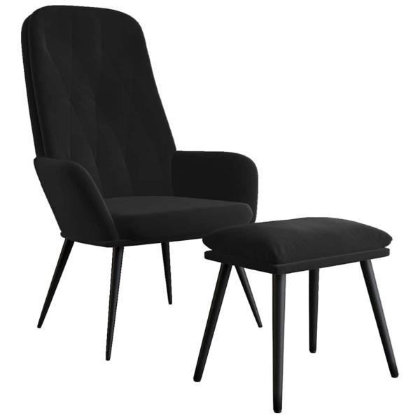 Relaxsessel mit Hocker Schwarz Samt