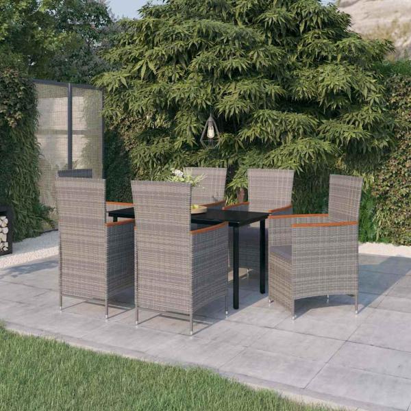 ARDEBO.de - 7-tlg. Garten-Essgruppe mit Auflagen Grau