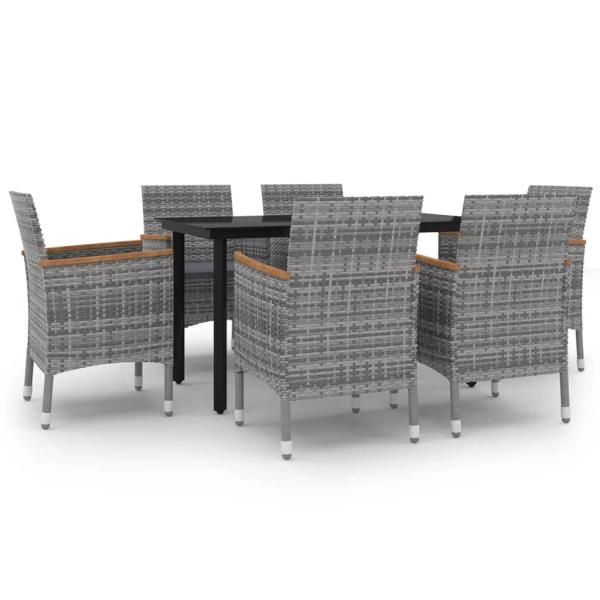 7-tlg. Garten-Essgruppe mit Auflagen Poly Rattan und Glas