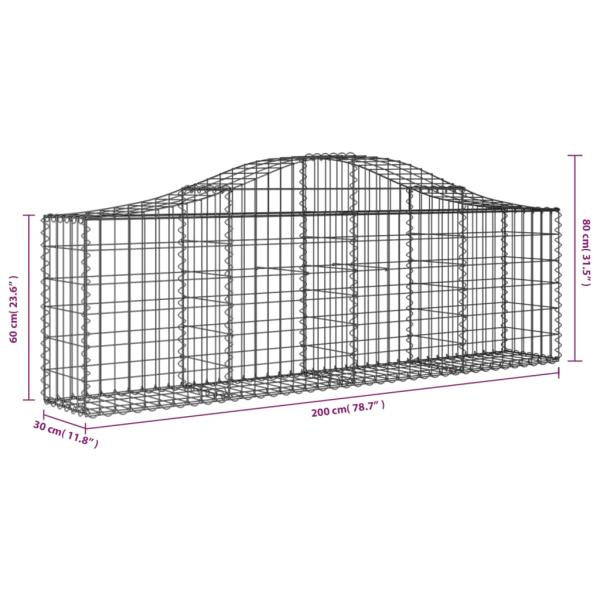Gabionen mit Hochbogen 4 Stk. 200x30x60/80 cm Verzinktes Eisen