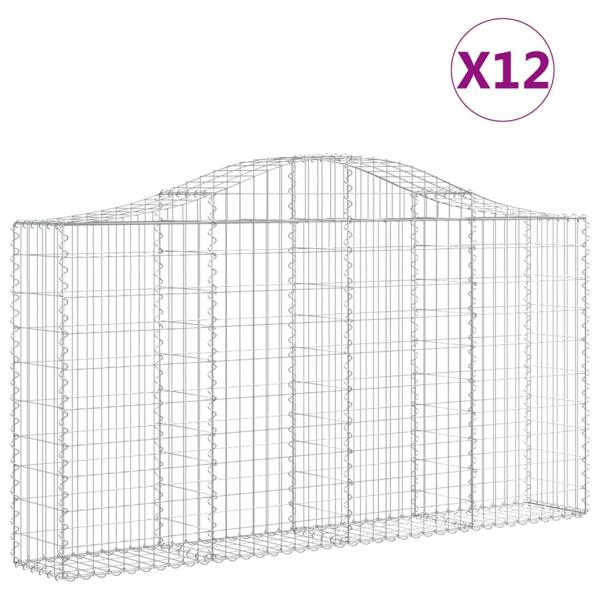 Gabionen mit Hochbogen 12Stk. 200x30x100/120cm Verzinktes Eisen