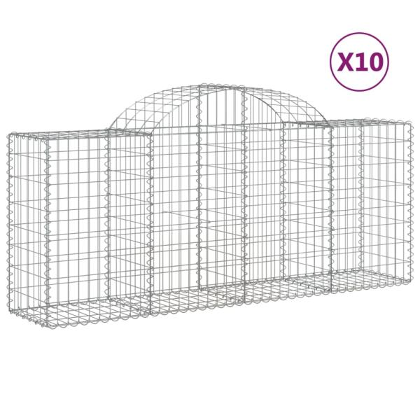 Gabionen mit Hochbogen 10 Stk. 200x50x80/100cm Verzinktes Eisen