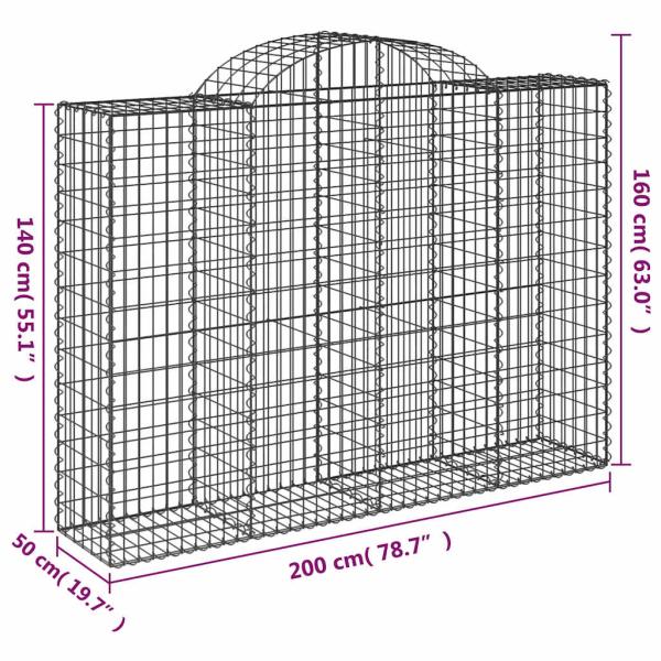 Gabionen mit Hochbogen 10Stk. 200x50x140/160cm Verzinktes Eisen