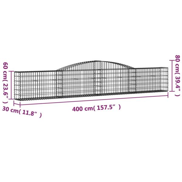 Gabionen mit Hochbogen 5 Stk. 400x30x60/80 cm Verzinktes Eisen