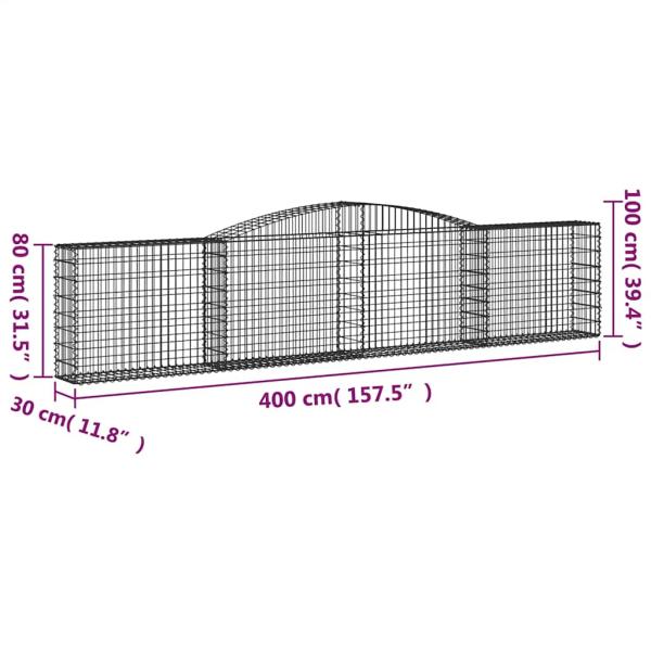 Gabionen mit Hochbogen 6 Stk. 400x30x80/100cm Verzinktes Eisen