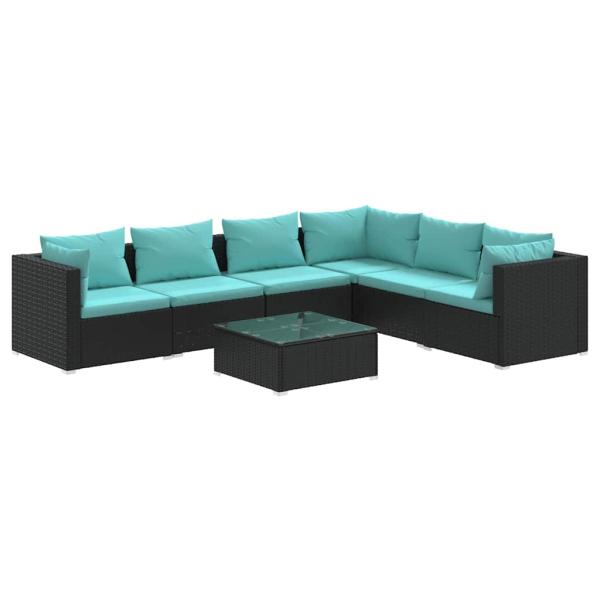 7-tlg. Garten-Lounge-Set mit Kissen Poly Rattan Schwarz