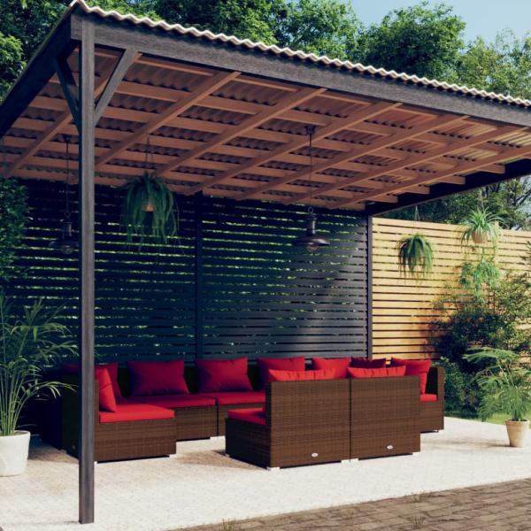 ARDEBO.de - 9-tlg. Garten-Lounge-Set mit Kissen Braun Poly Rattan