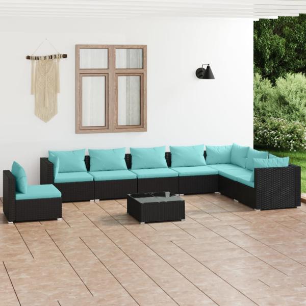 ARDEBO.de - 9-tlg. Garten-Lounge-Set mit Kissen Poly Rattan Schwarz