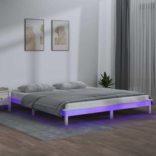 ARDEBO.de - Massivholzbett mit LEDs Weiß 180x200 cm