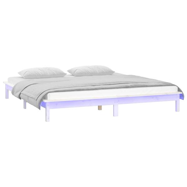 Massivholzbett mit LEDs Weiß 180x200 cm