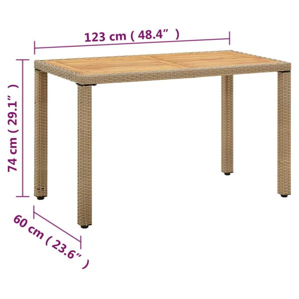 Gartentisch Beige 123x60x74 cm Poly Rattan & Massivholz Akazie