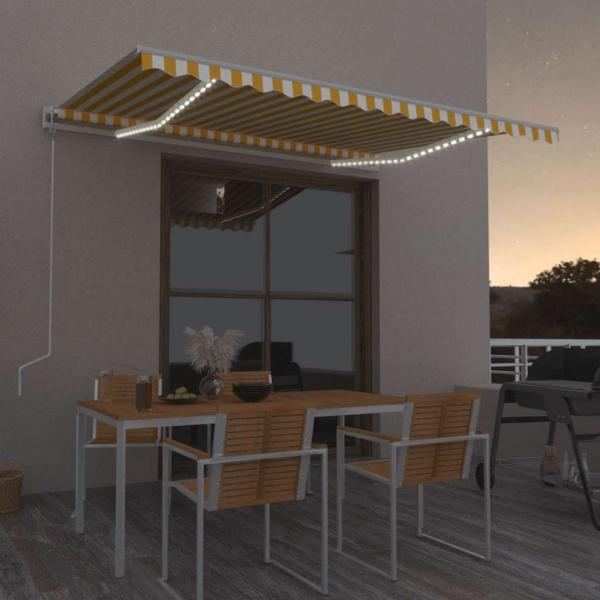 ARDEBO.de - Automatische Markise mit LED Windsensor 400x300 cm Gelb/Weiß
