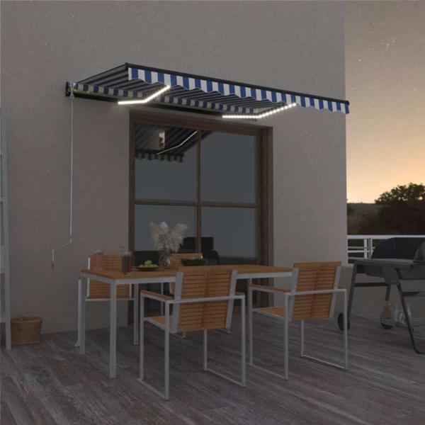 ARDEBO.de - Markise Manuell Einziehbar mit LED 400x300 cm Blau und Weiß