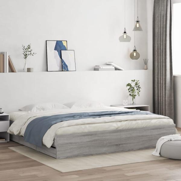 ARDEBO.de - Bettgestell mit Schubladen Grau Sonoma 160x200 cm Holzwerkstoff