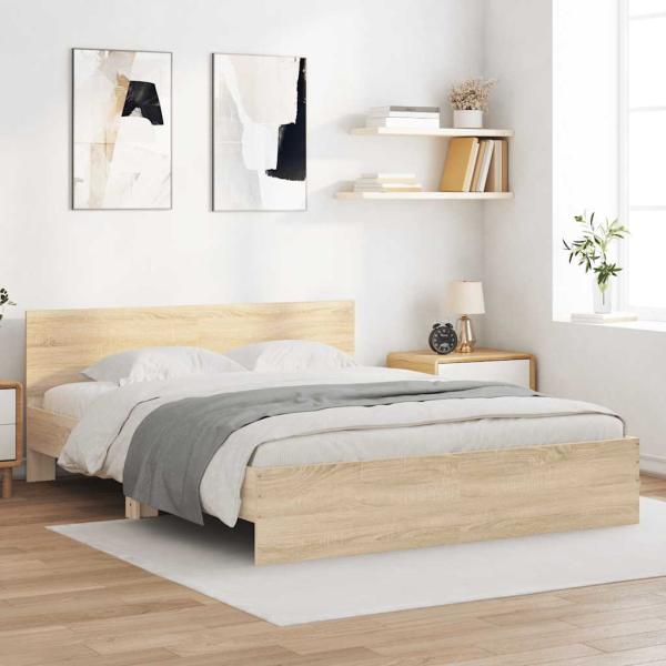 ARDEBO.de - Bettgestell mit Kopfteil Sonoma-Eiche 140x190 cm