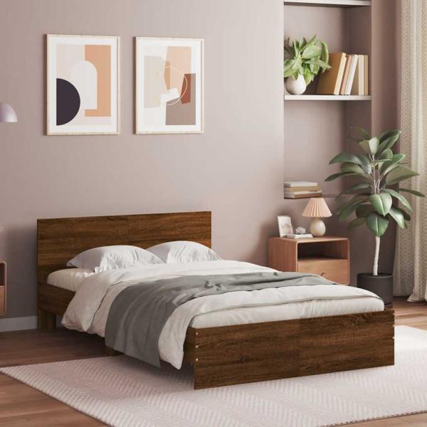 ARDEBO.de - Bettgestell mit Kopfteil Braun Eichen-Optik 120x190 cm