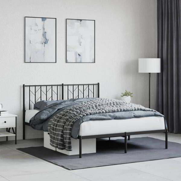 ARDEBO.de - Bettgestell mit Kopfteil Metall Schwarz 140x190 cm
