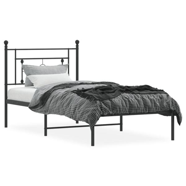 Bettgestell mit Kopfteil Metall Schwarz 90x190 cm